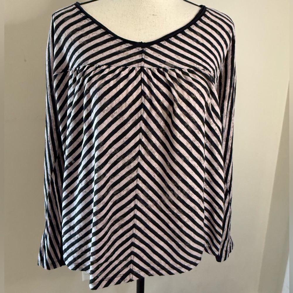 Anthropologie striped top mixed media lagenlook SZ SM
